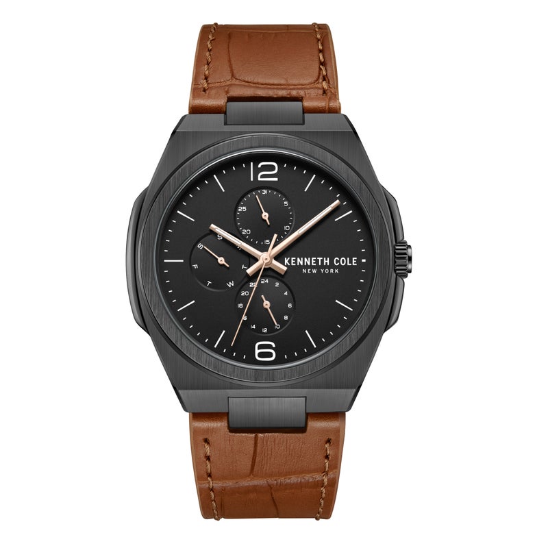 Kenneth Cole New York Modern Dress Sport Black Dial Leather Strap Watch for Men, 43mm - Image 1